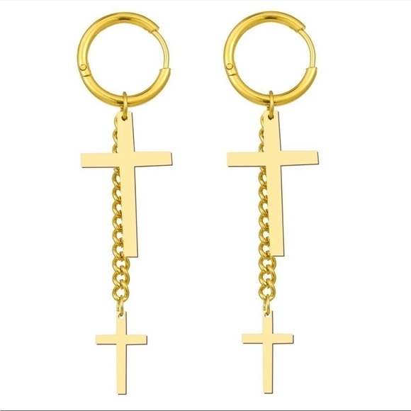 - ⭐️ New Gold or Silver Cross Dangle Hoop Earrings - Picture 5 of 10